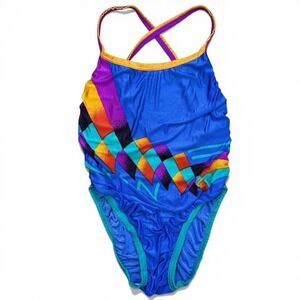 VTG Speedo One Piece Swimsuit Womens 8 Colorblock Racing 90s Y2K USA Swim ProFit